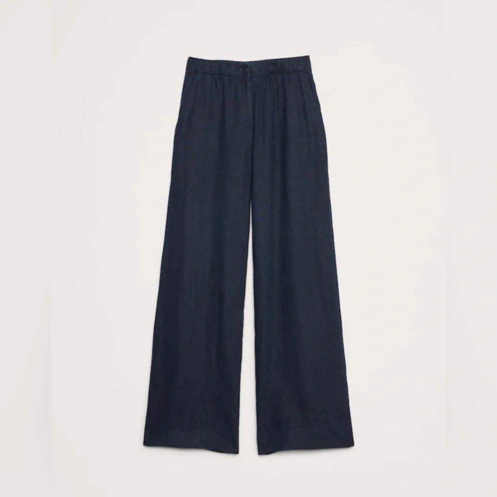 NWT Banana Republic High Rise Wide Leg Linen Pull on Navy Pant Size Small Tall